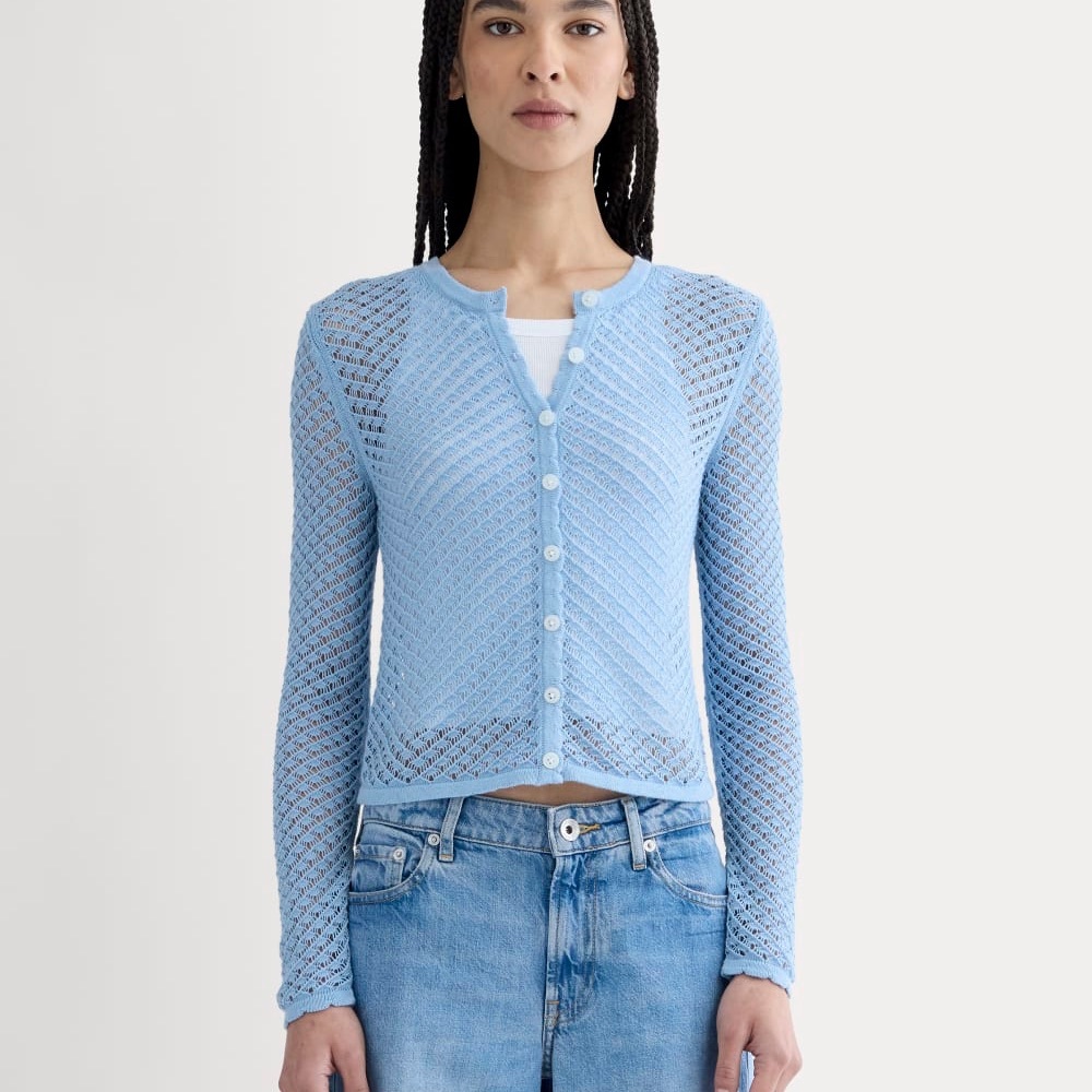 Everlane Lace Knit Cardigan in Blue